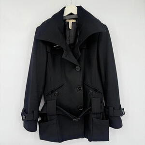 Women's American Rag Wool Blend Belted Black Coat Medium